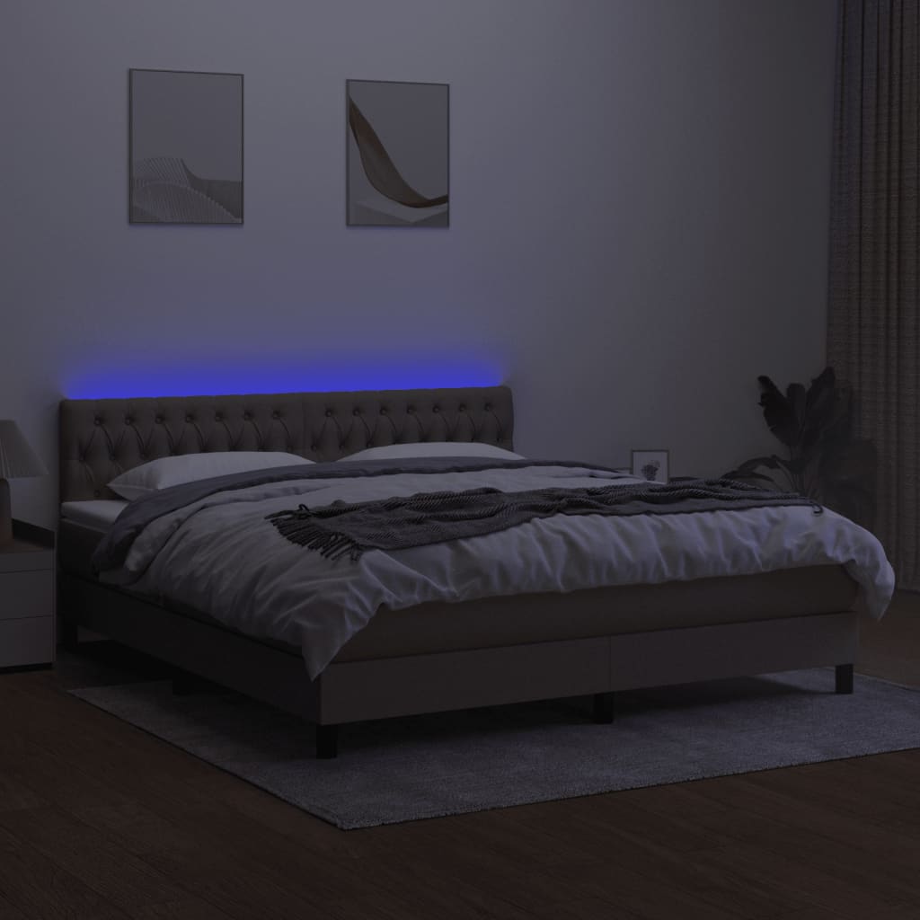vidaXL Pat cu arcuri, saltea și LED, gri taupe, 160x200 cm, textil