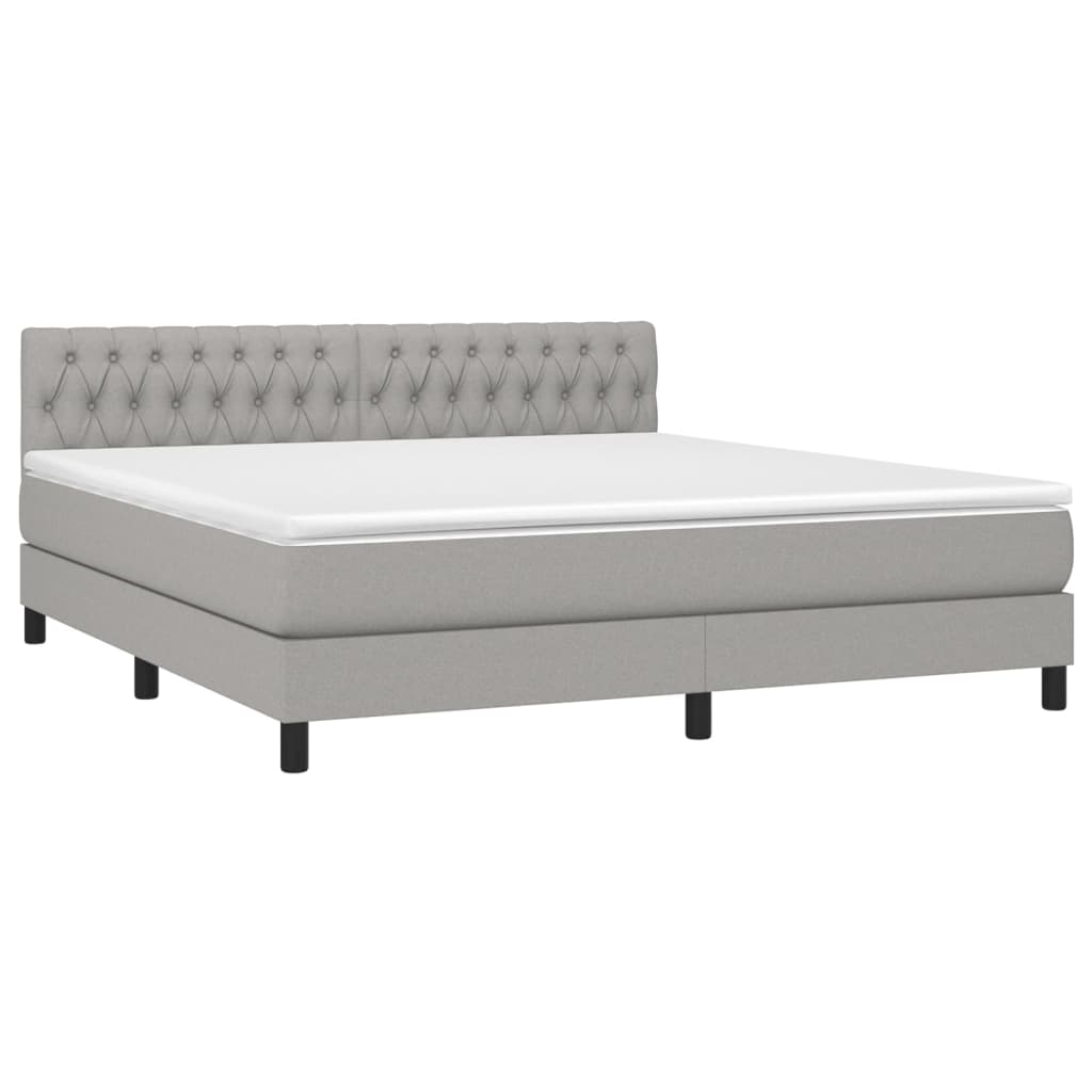 vidaXL Pat cu arcuri, saltea și LED, gri deschis, 180x200 cm, textil