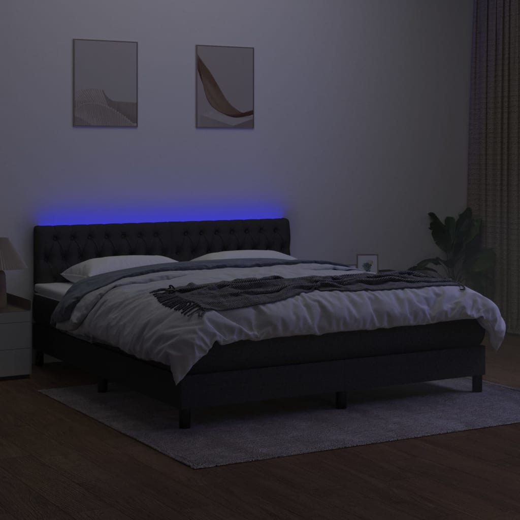 vidaXL Pat cu arcuri, saltea și LED, negru, 180x200 cm, textil
