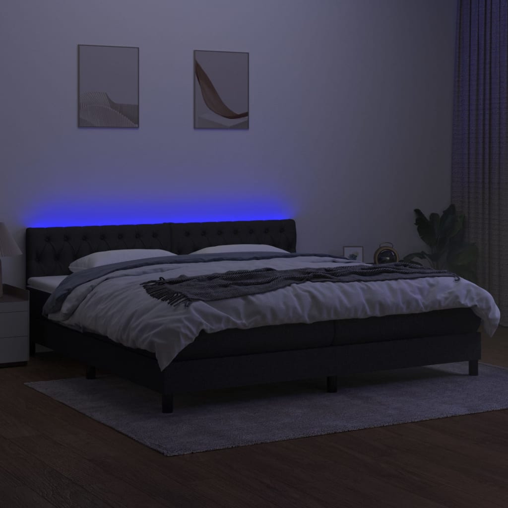 vidaXL Pat cu arcuri, saltea și LED, negru, 200x200 cm, textil