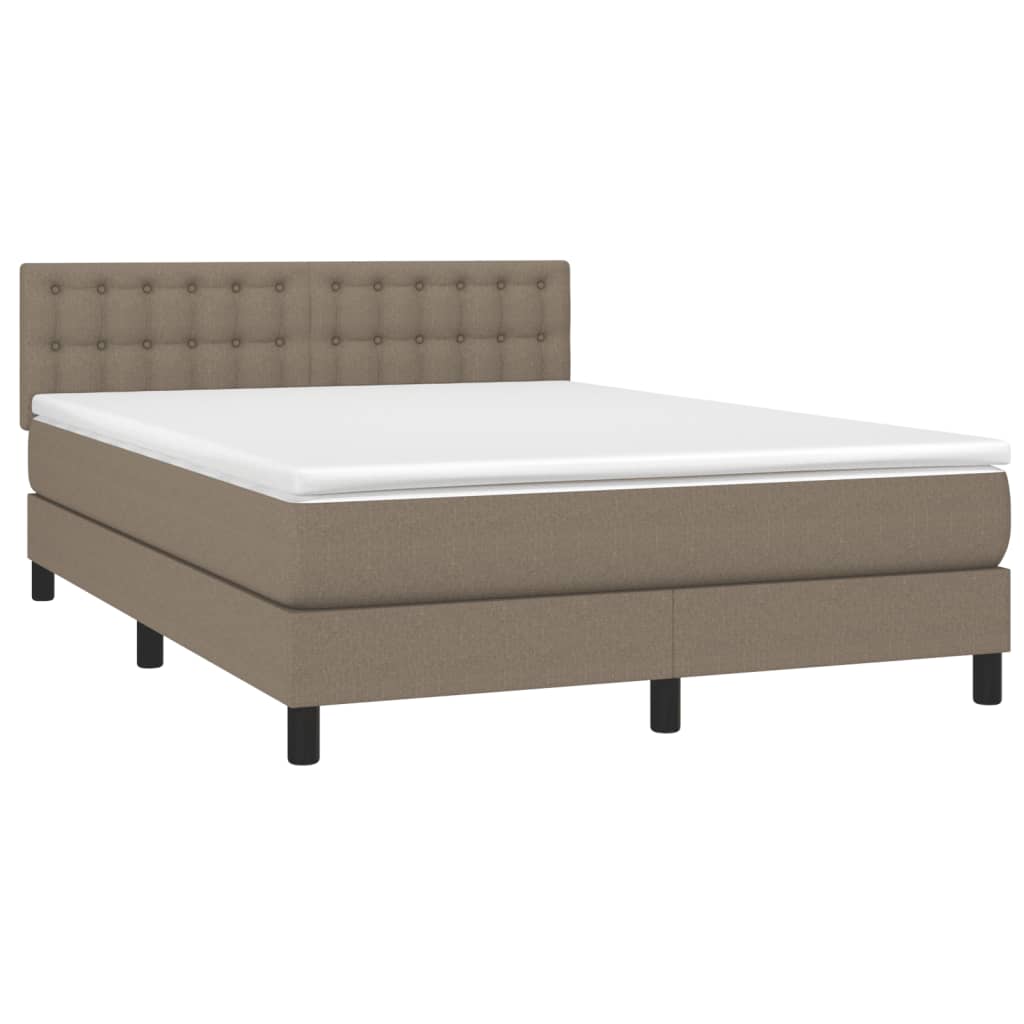 vidaXL Pat cu arcuri, saltea și LED, gri taupe, 140x190 cm, textil