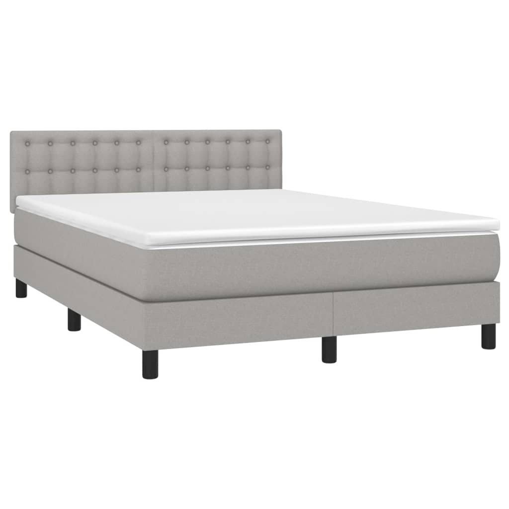 vidaXL Pat cu arcuri, saltea și LED, gri deschis, 140x200 cm, textil