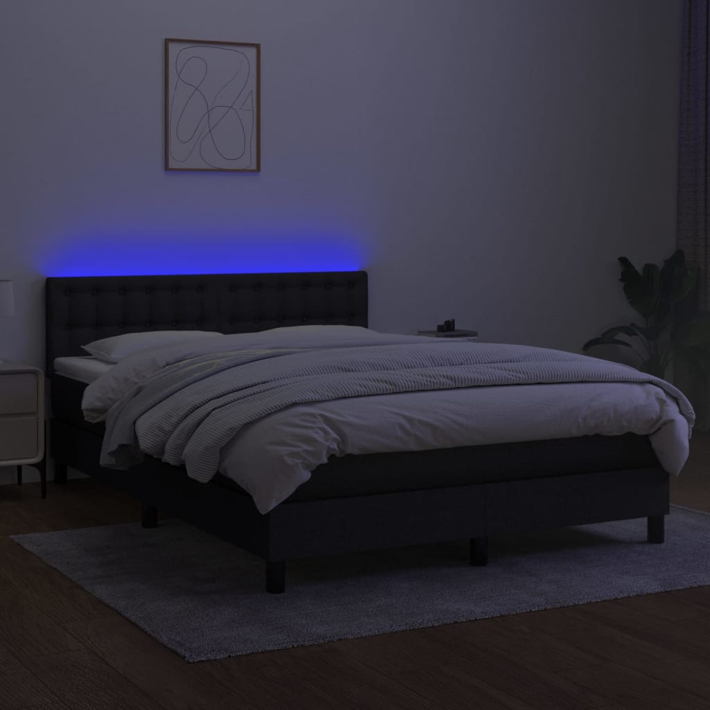vidaXL Pat cu arcuri, saltea și LED, negru, 140x200 cm, textil vidaXL Pat cu arcuri, saltea și LED, negru, 140x200 cm, textil