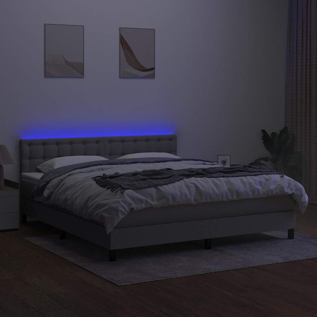 vidaXL Pat cu arcuri, saltea și LED, gri deschis, 160x200 cm, textil