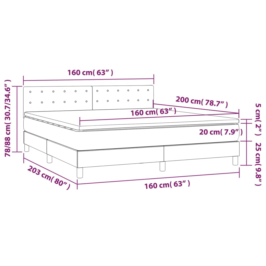 vidaXL Pat cu arcuri, saltea și LED, maro închis, 160x200 cm, textil vidaXL Pat cu arcuri, saltea și LED, maro închis, 160x200 cm, textil