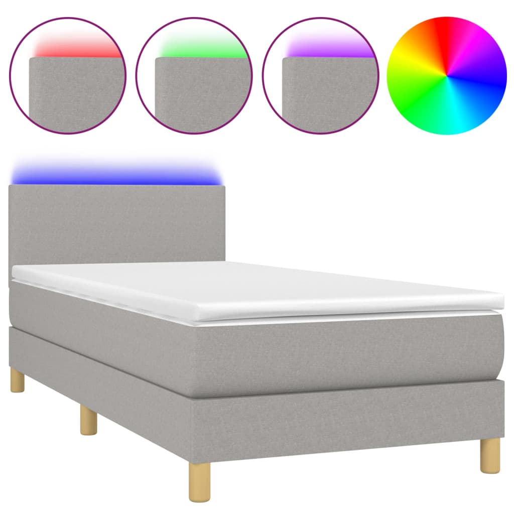 vidaXL Pat cu arcuri, saltea și LED, gri deschis, 80x200 cm, textil vidaXL Pat cu arcuri, saltea și LED, gri deschis, 80x200 cm, textil