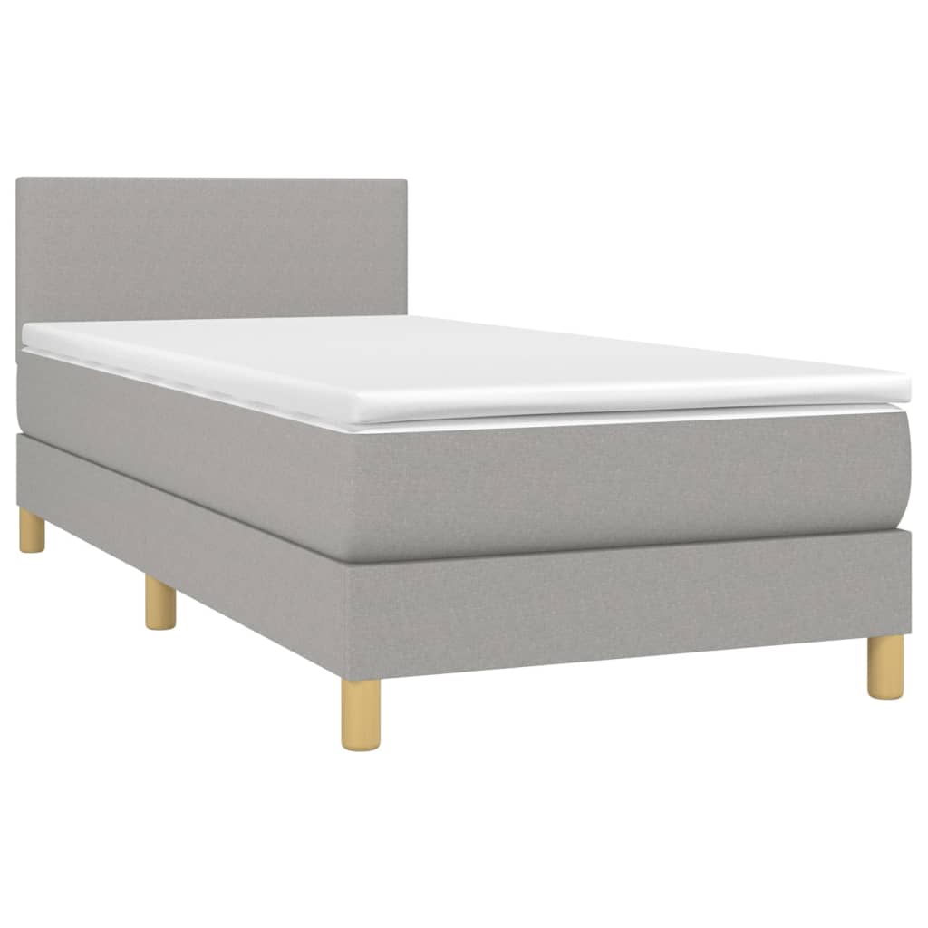 vidaXL Pat cu arcuri, saltea și LED, gri deschis, 90x200 cm, textil