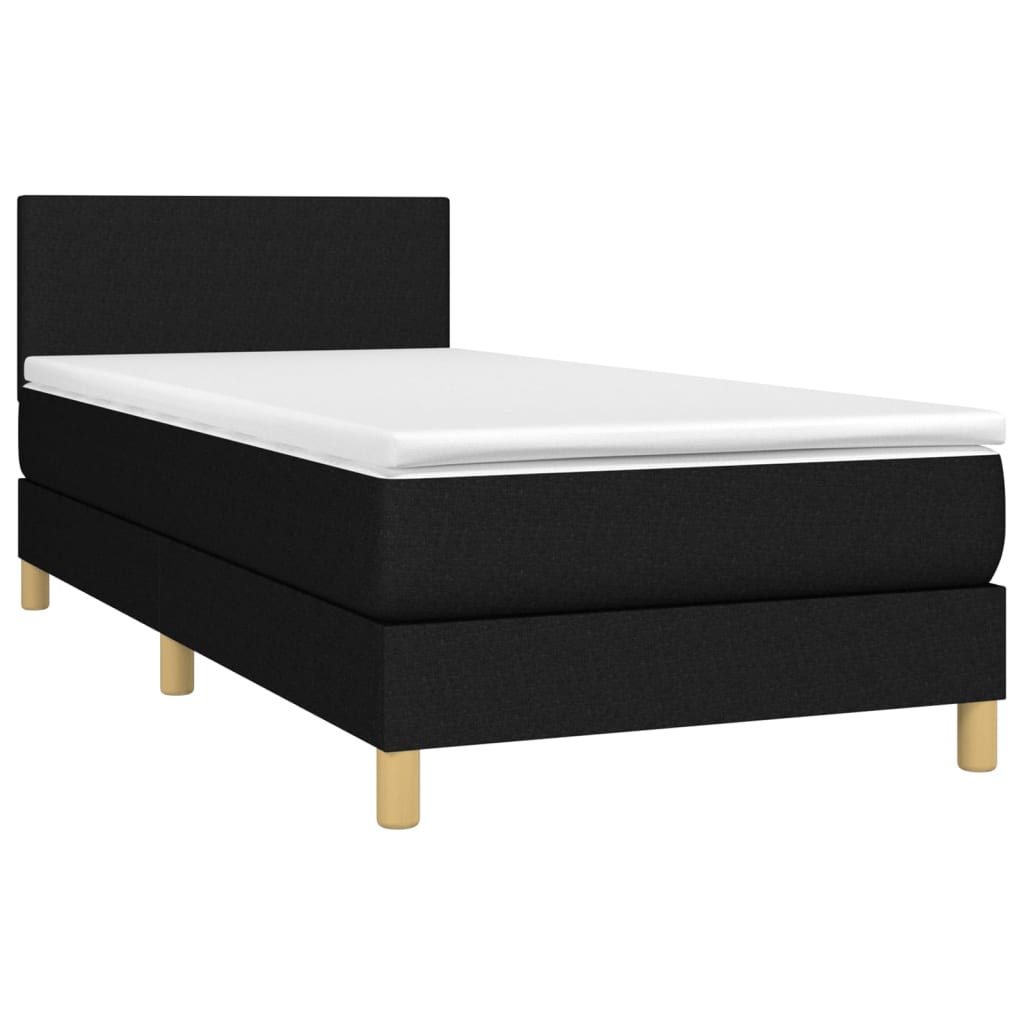 vidaXL Pat cu arcuri, saltea și LED, negru, 90x200 cm, textil