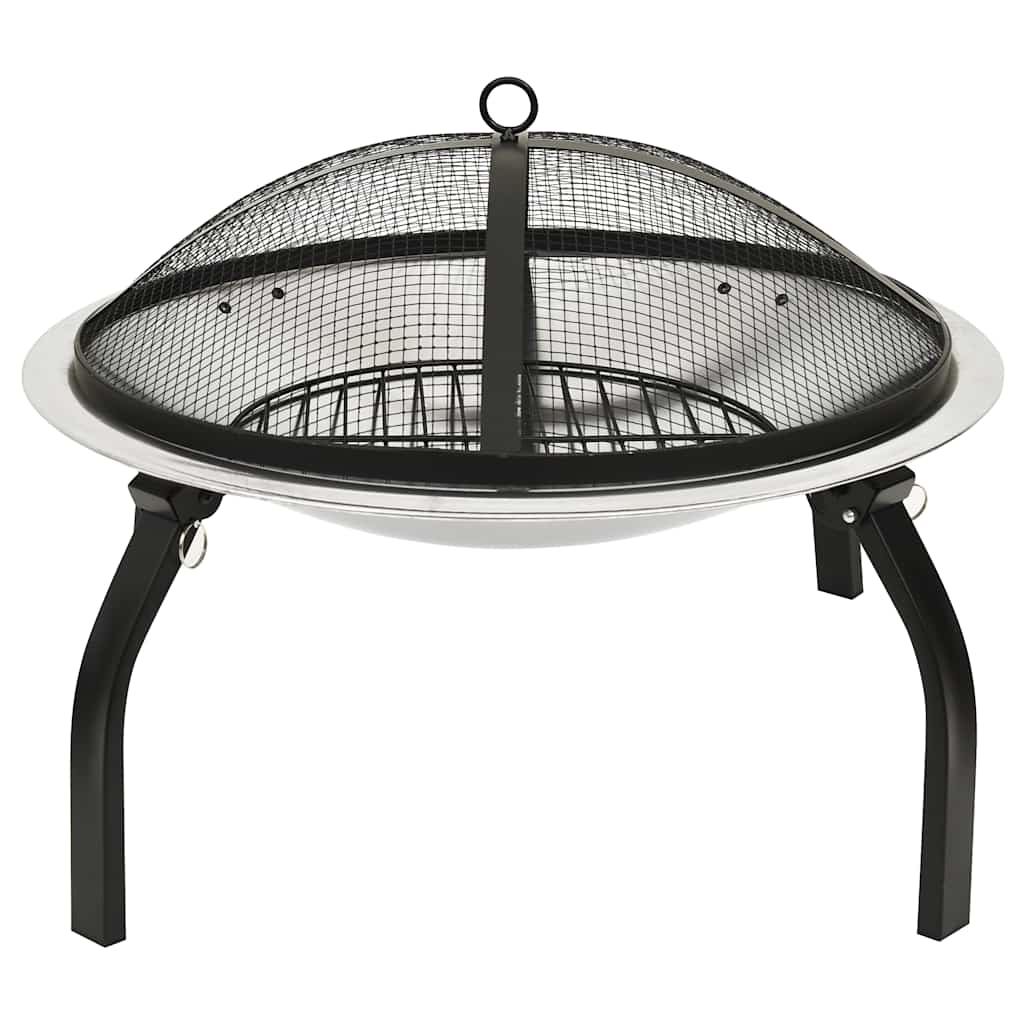 vidaXL Vatră de foc 2-în-1 cu grătar/vătrai, 56x56x49 cm, oțel inoxidabil vidaXL Vatră de foc 2-în-1 cu grătar/vătrai, 56x56x49 cm, oțel inoxidabil