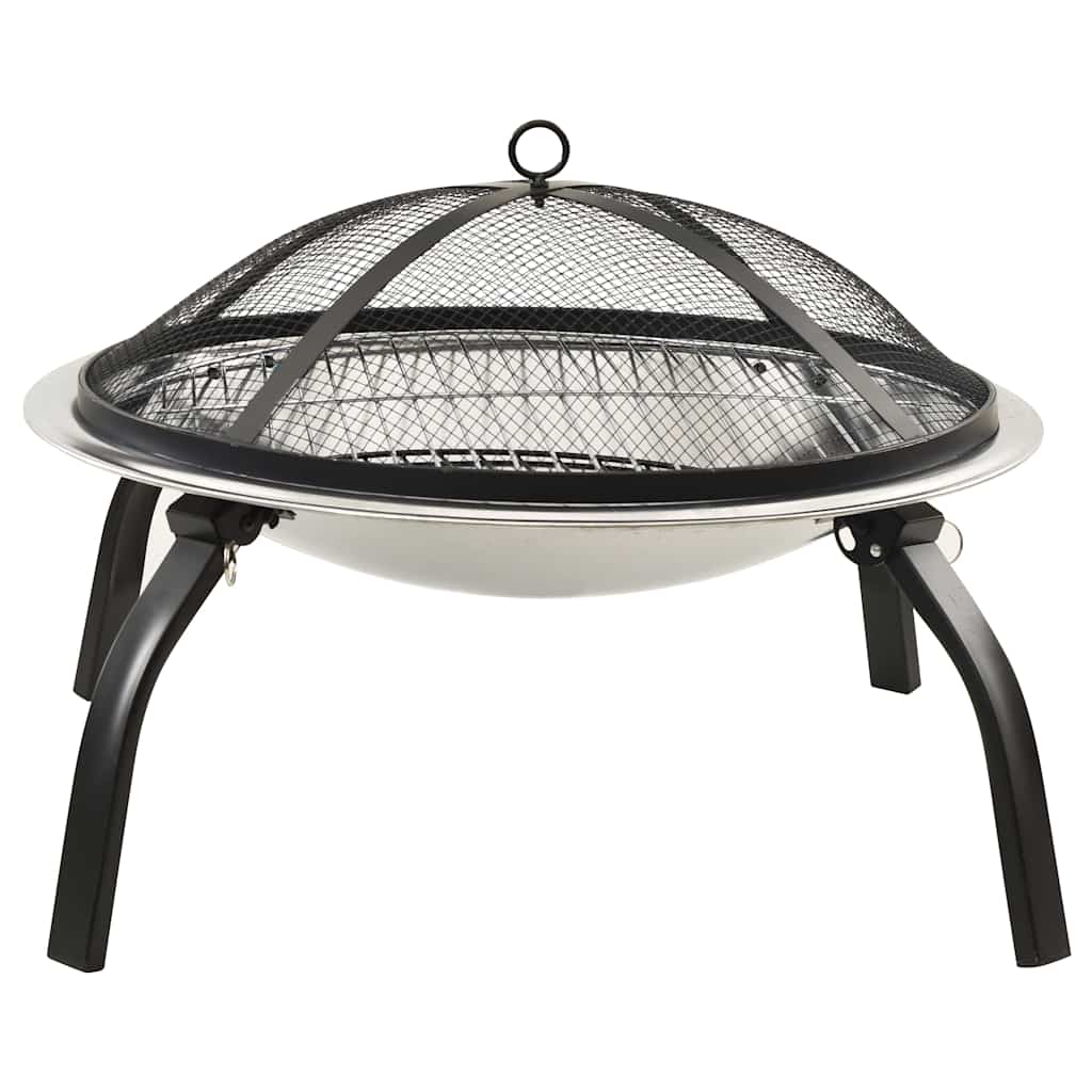 vidaXL Vatră de foc 2-în-1 cu grătar/vătrai, 56x56x49 cm, oțel inoxidabil vidaXL Vatră de foc 2-în-1 cu grătar/vătrai, 56x56x49 cm, oțel inoxidabil