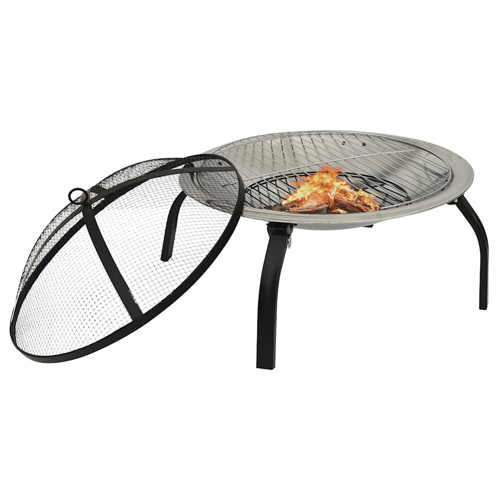 vidaXL Vatră de foc 2-în-1 cu grătar/vătrai, 56x56x49 cm, oțel inoxidabil vidaXL Vatră de foc 2-în-1 cu grătar/vătrai, 56x56x49 cm, oțel inoxidabil