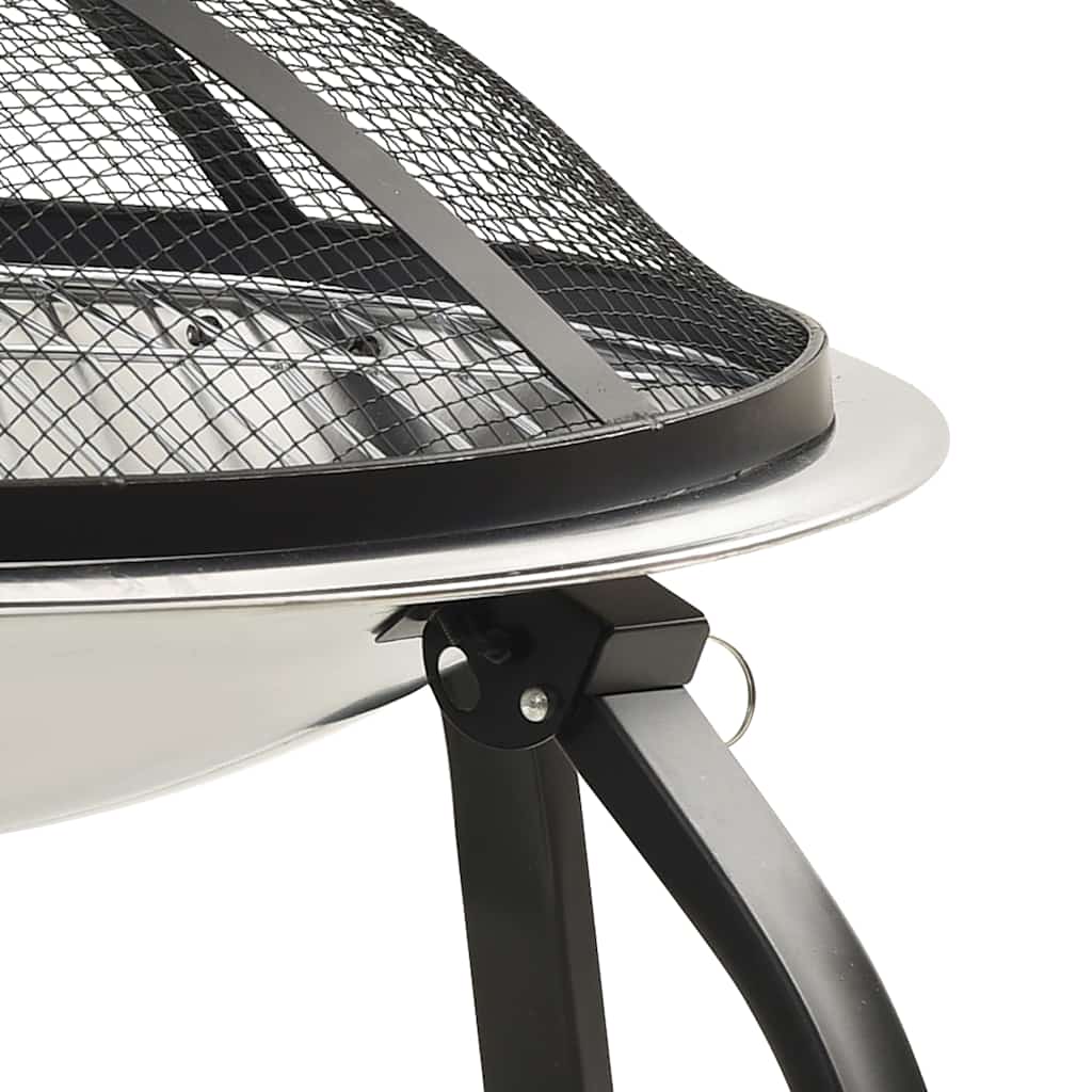 vidaXL Vatră de foc 2-în-1 cu grătar/vătrai, 56x56x49 cm, oțel inoxidabil vidaXL Vatră de foc 2-în-1 cu grătar/vătrai, 56x56x49 cm, oțel inoxidabil