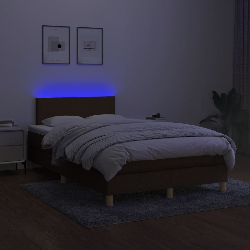 vidaXL Pat cu arcuri, saltea și LED, maro închis, 120x200 cm, textil vidaXL Pat cu arcuri, saltea și LED, maro închis, 120x200 cm, textil
