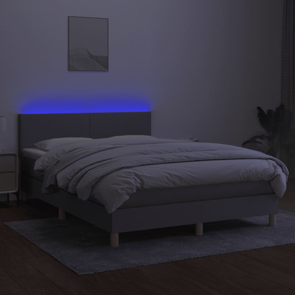 vidaXL Pat cu arcuri, saltea și LED, gri deschis, 140x200 cm, textil