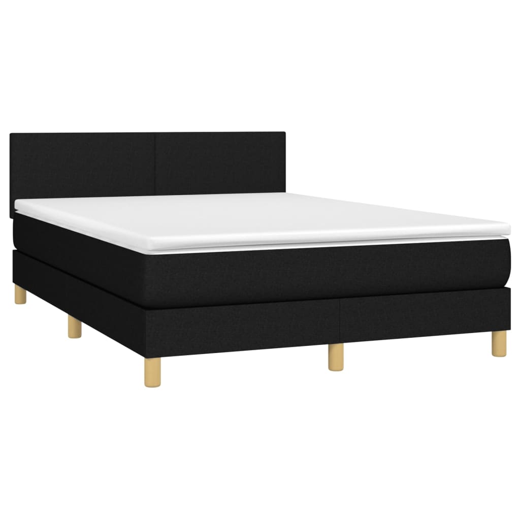 vidaXL Pat cu arcuri, saltea și LED, negru, 140x200 cm, textil vidaXL Pat cu arcuri, saltea și LED, negru, 140x200 cm, textil