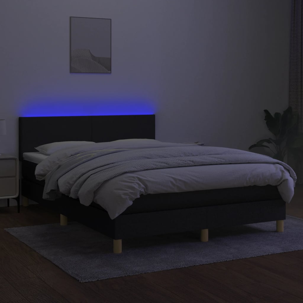 vidaXL Pat cu arcuri, saltea și LED, negru, 140x200 cm, textil vidaXL Pat cu arcuri, saltea și LED, negru, 140x200 cm, textil