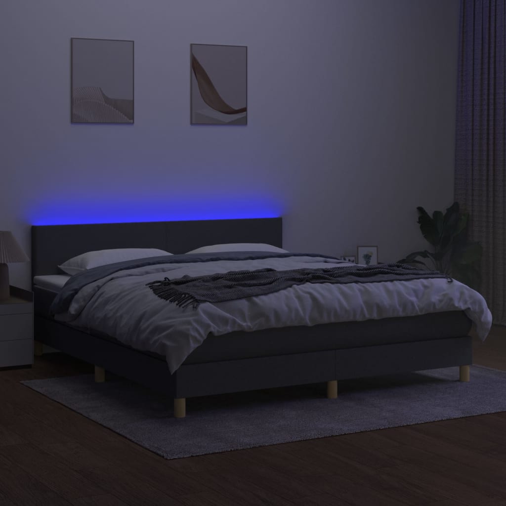 vidaXL Pat cu arcuri, saltea și LED, gri închis, 160x200 cm, textil vidaXL Pat cu arcuri, saltea și LED, gri închis, 160x200 cm, textil