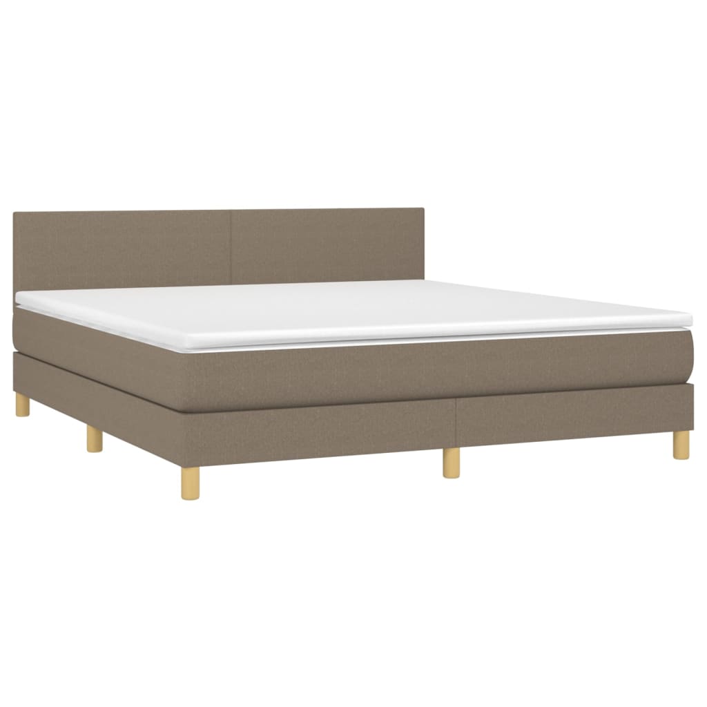 vidaXL Pat cu arcuri, saltea și LED, gri taupe, 160x200 cm, textil