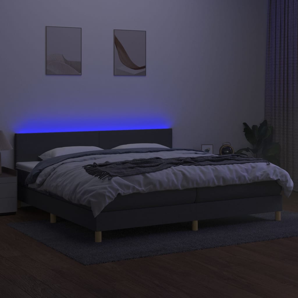 vidaXL Pat cu arcuri, saltea și LED, gri închis, 200x200 cm, textil