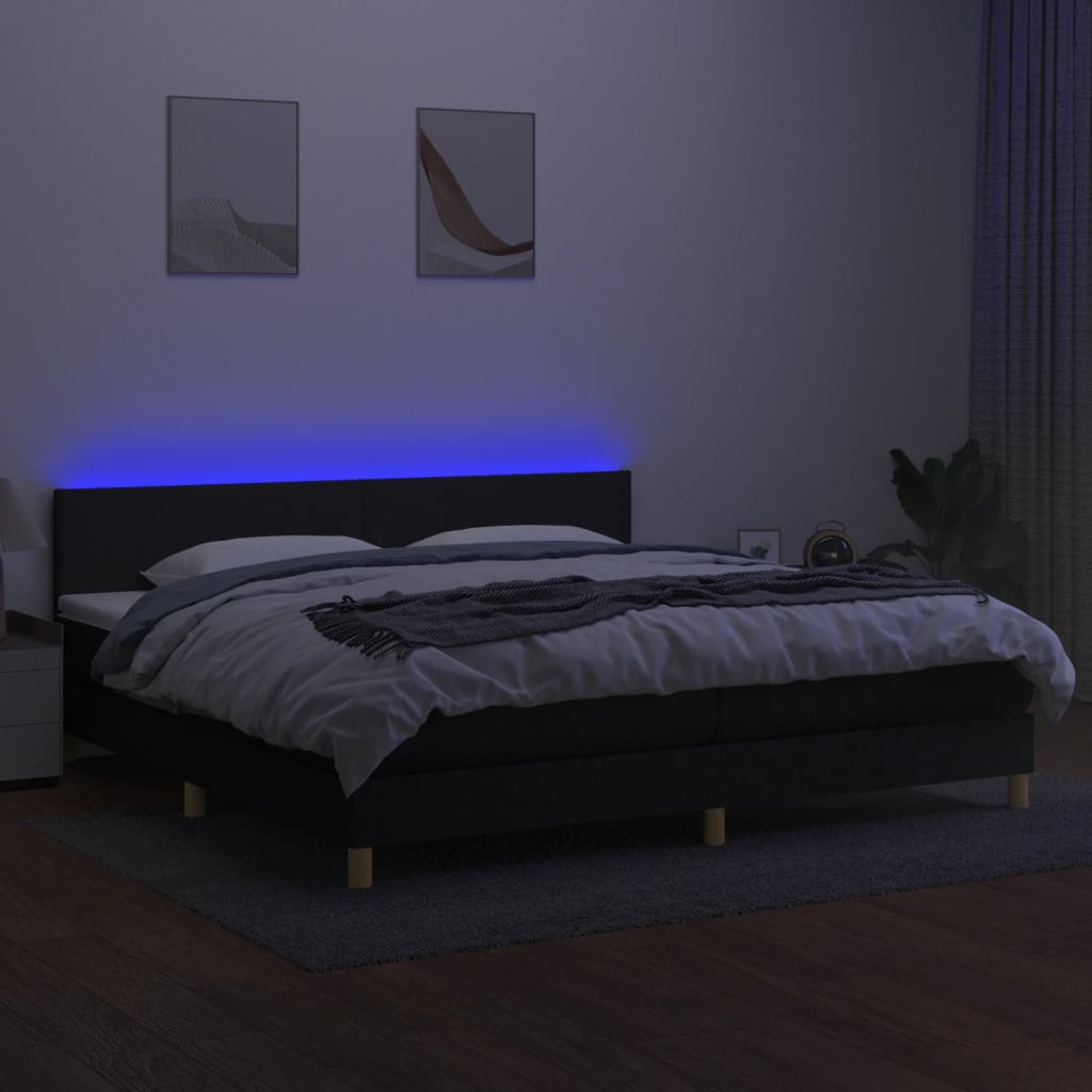 vidaXL Pat cu arcuri, saltea și LED, negru, 200x200 cm, textil
