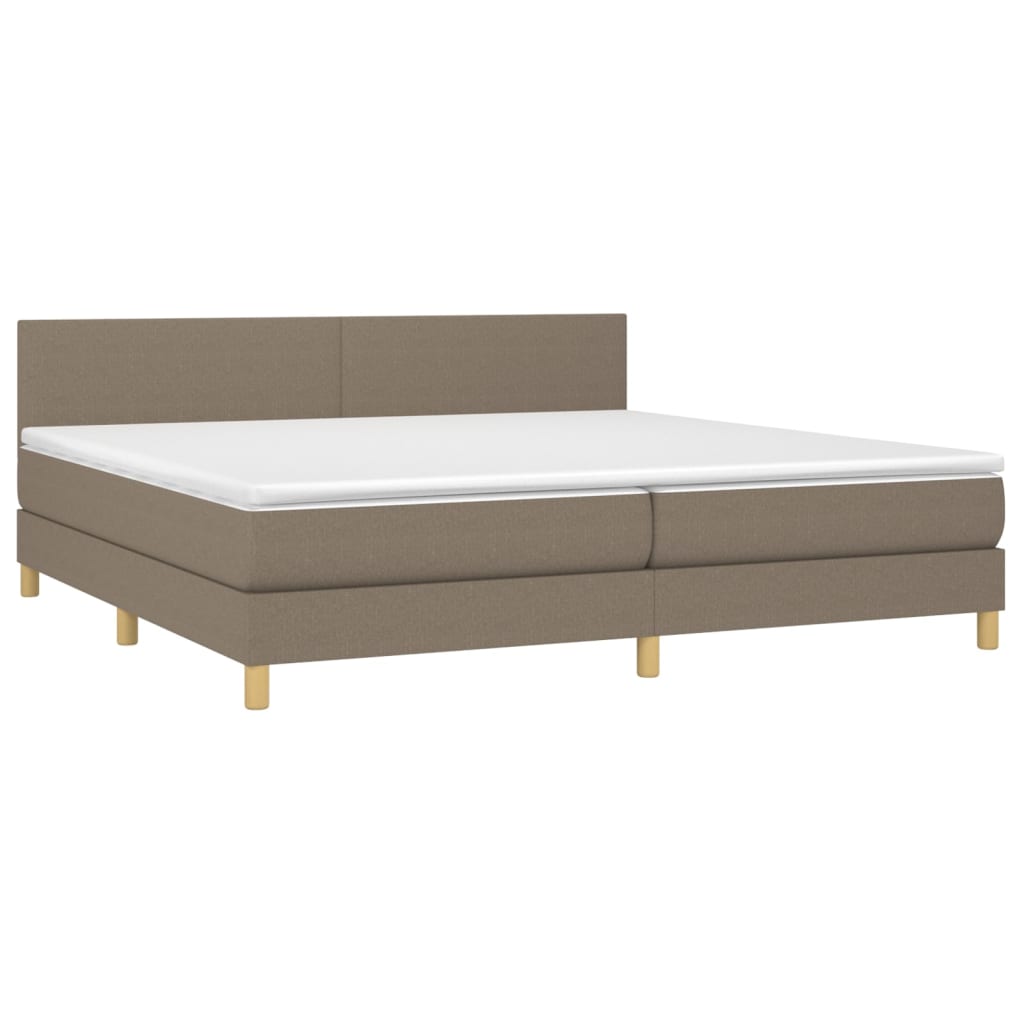 vidaXL Pat cu arcuri, saltea și LED, gri taupe, 200x200 cm, textil