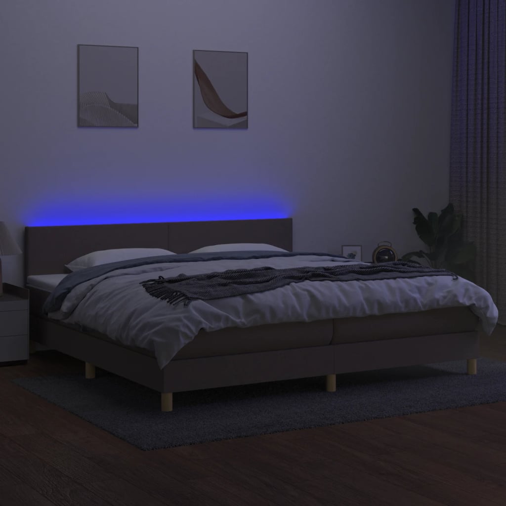 vidaXL Pat cu arcuri, saltea și LED, gri taupe, 200x200 cm, textil