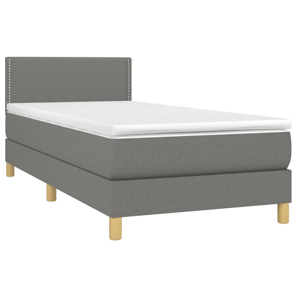 vidaXL Pat cu arcuri, saltea și LED, gri închis, 90x190 cm, textil
