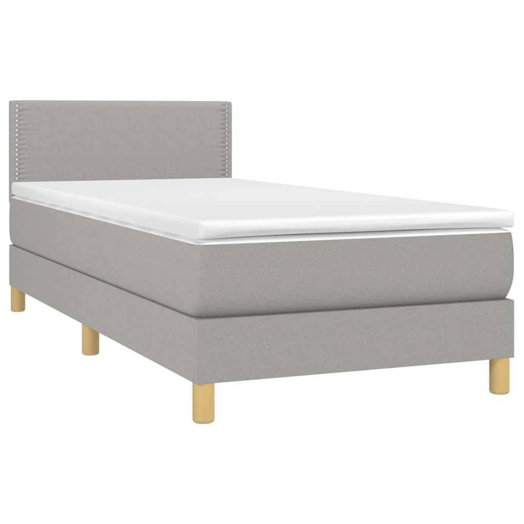 vidaXL Pat cu arcuri, saltea și LED, gri deschis, 90x200 cm, textil vidaXL Pat cu arcuri, saltea și LED, gri deschis, 90x200 cm, textil