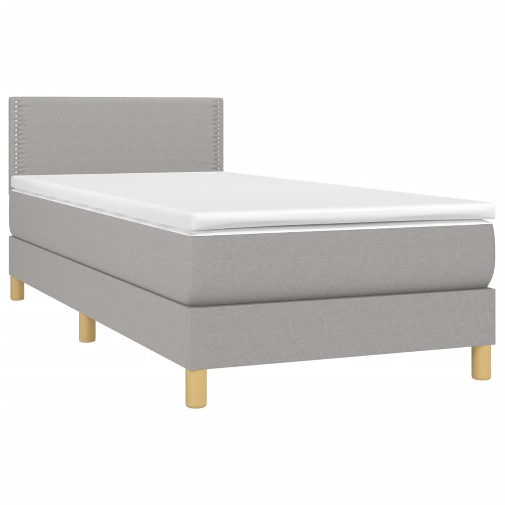 vidaXL Pat cu arcuri, saltea și LED, gri deschis, 100x200 cm, textil