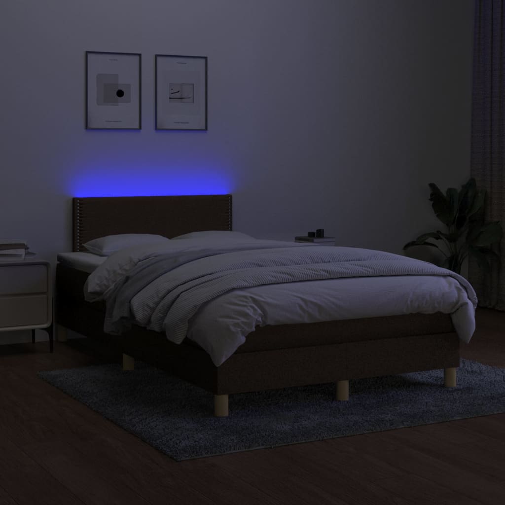 vidaXL Pat cu arcuri, saltea și LED, maro închis, 120x200 cm, textil
