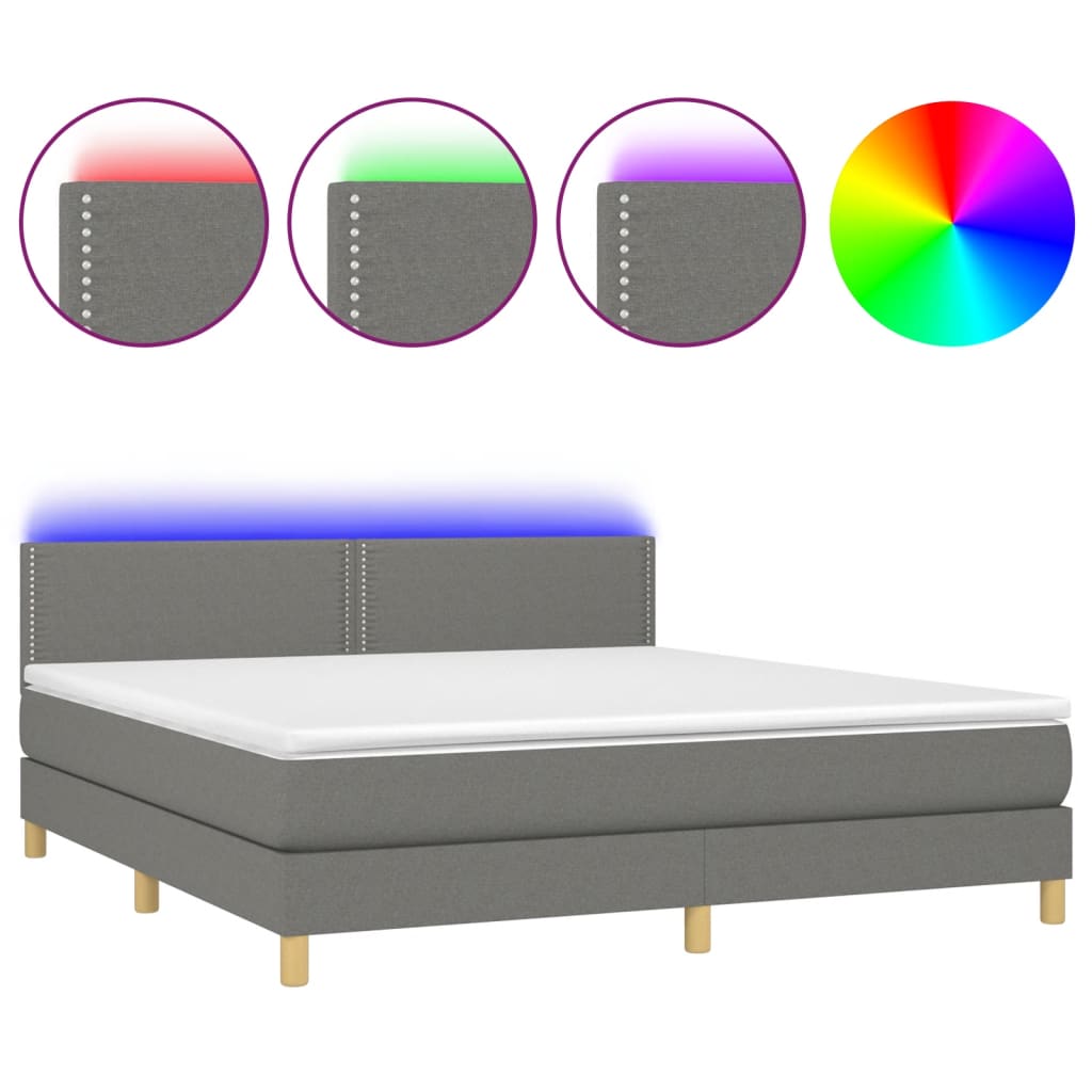 vidaXL Pat cu arcuri, saltea și LED, gri închis, 160x200 cm, textil vidaXL Pat cu arcuri, saltea și LED, gri închis, 160x200 cm, textil