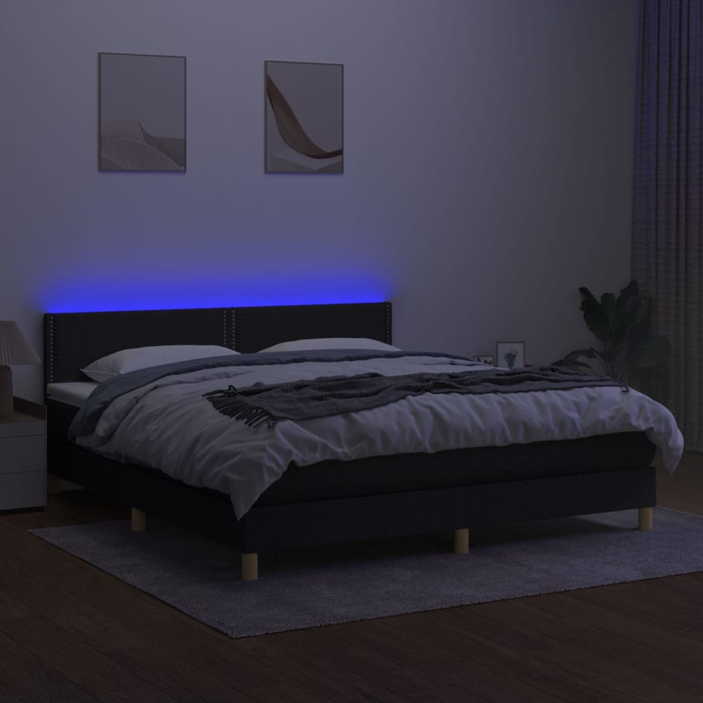 vidaXL Pat cu arcuri, saltea și LED, negru, 180x200 cm, textil vidaXL Pat cu arcuri, saltea și LED, negru, 180x200 cm, textil