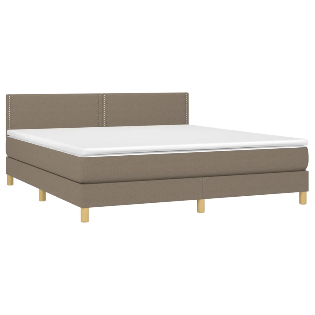 vidaXL Pat cu arcuri, saltea și LED, gri taupe, 180x200 cm, textil