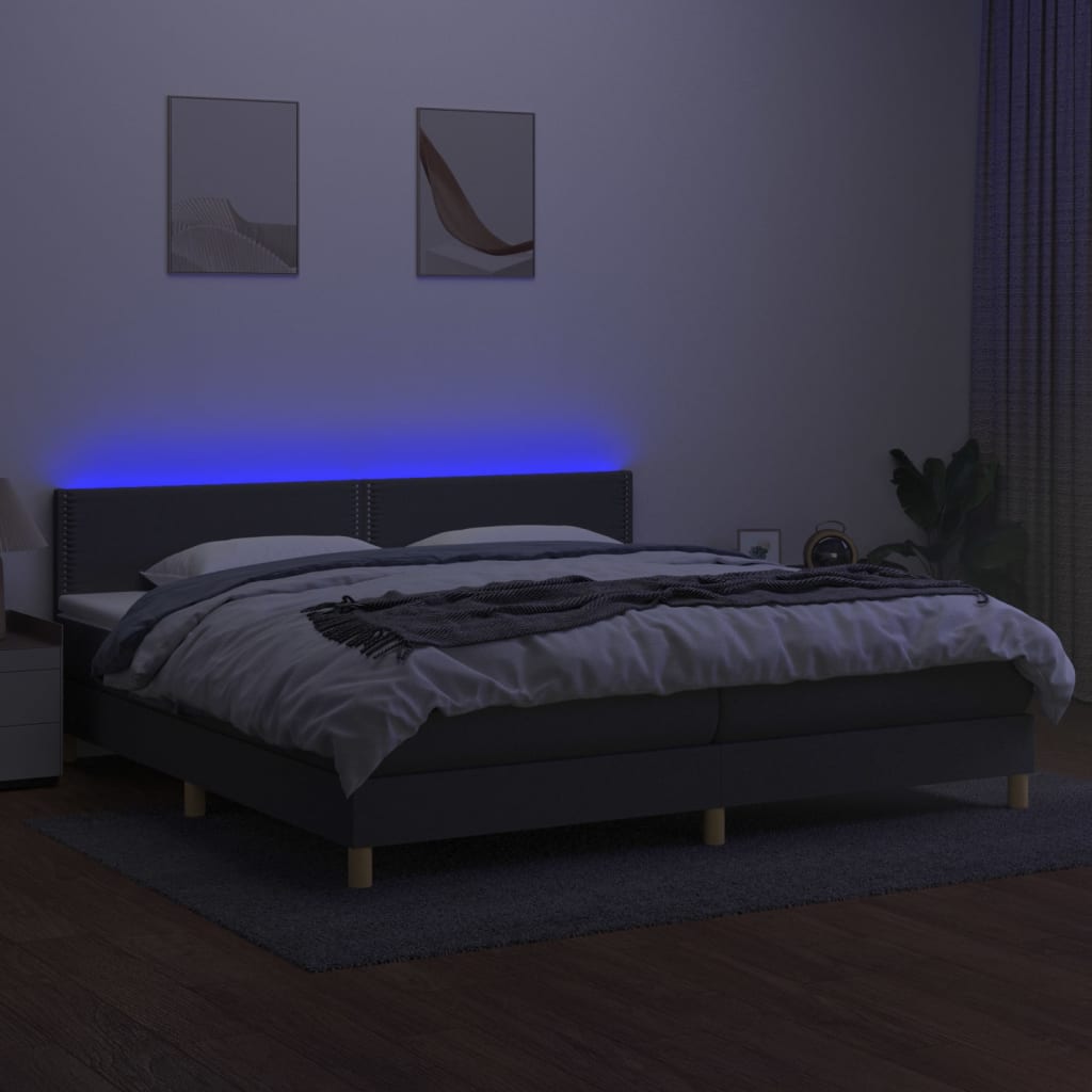 vidaXL Pat cu arcuri, saltea și LED, gri închis, 200x200 cm, textil