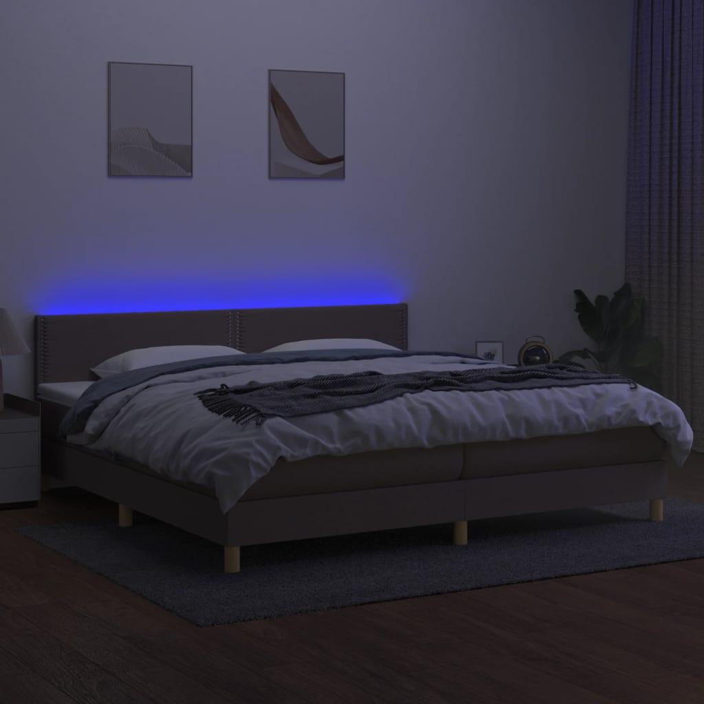 vidaXL Pat cu arcuri, saltea și LED, gri taupe, 200x200 cm, textil