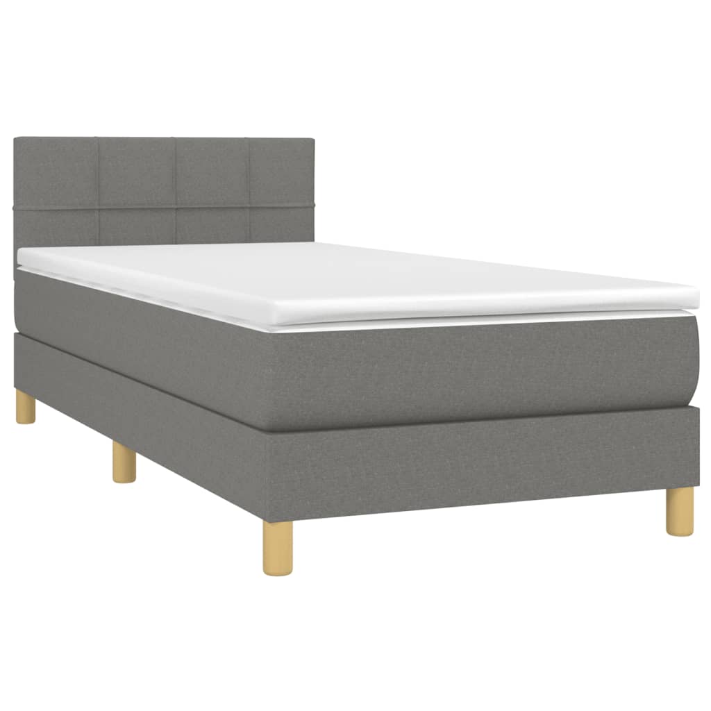 vidaXL Pat cu arcuri, saltea și LED, gri închis, 90x190 cm, textil