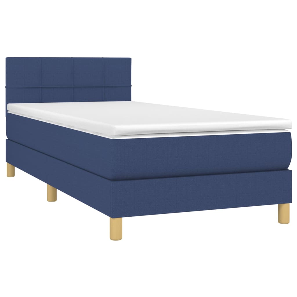vidaXL Pat cu arcuri, saltea și LED, albastru, 90x190 cm, textil