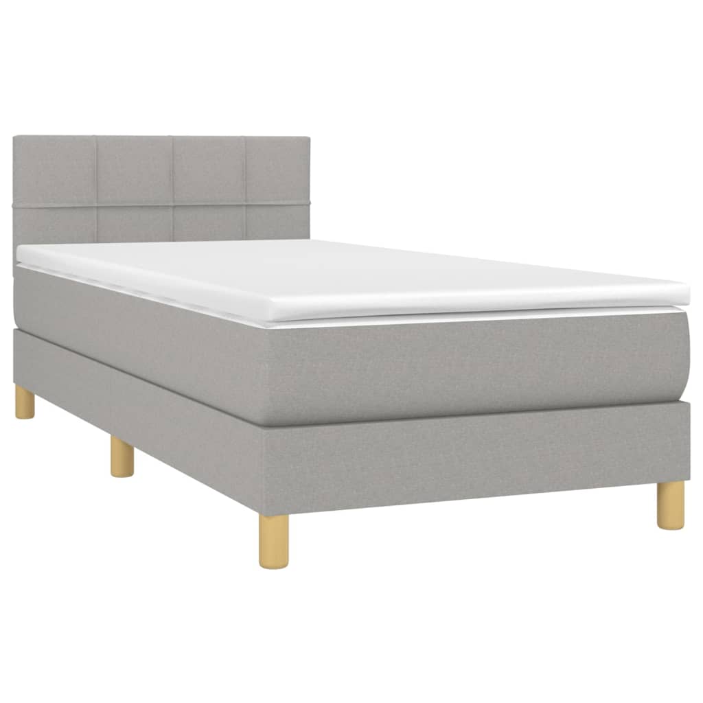 vidaXL Pat cu arcuri, saltea și LED, gri deschis, 90x200 cm, textil vidaXL Pat cu arcuri, saltea și LED, gri deschis, 90x200 cm, textil