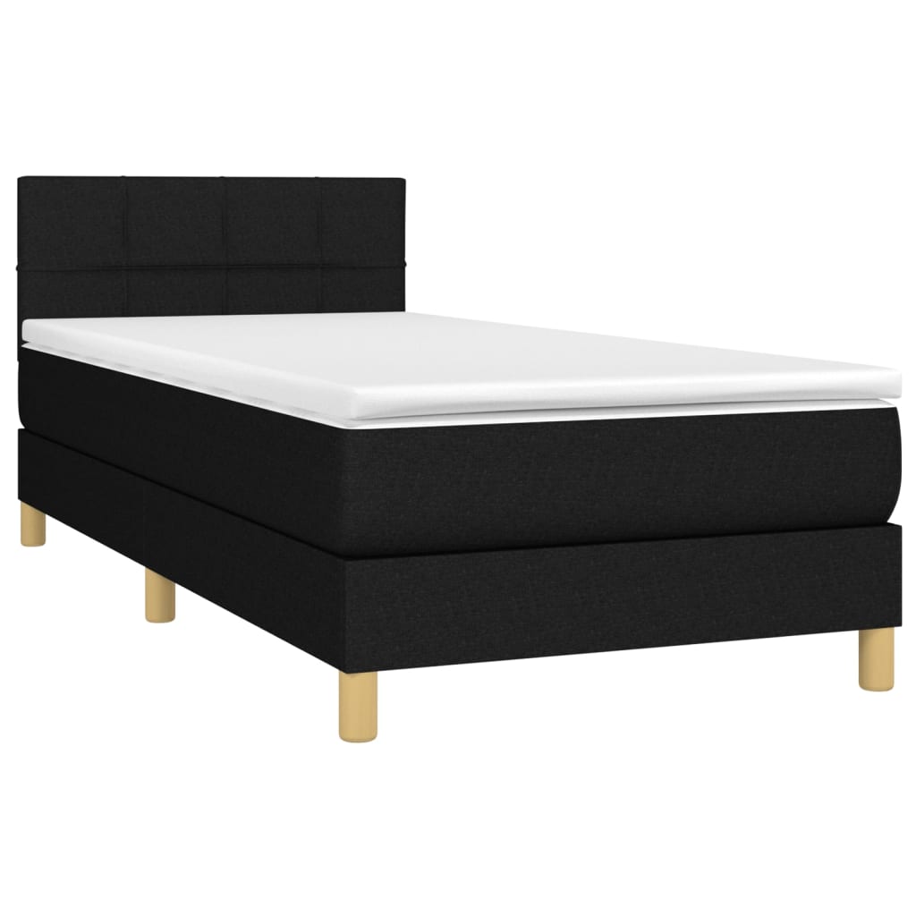 vidaXL Pat cu arcuri, saltea și LED, negru, 90x200 cm, textil