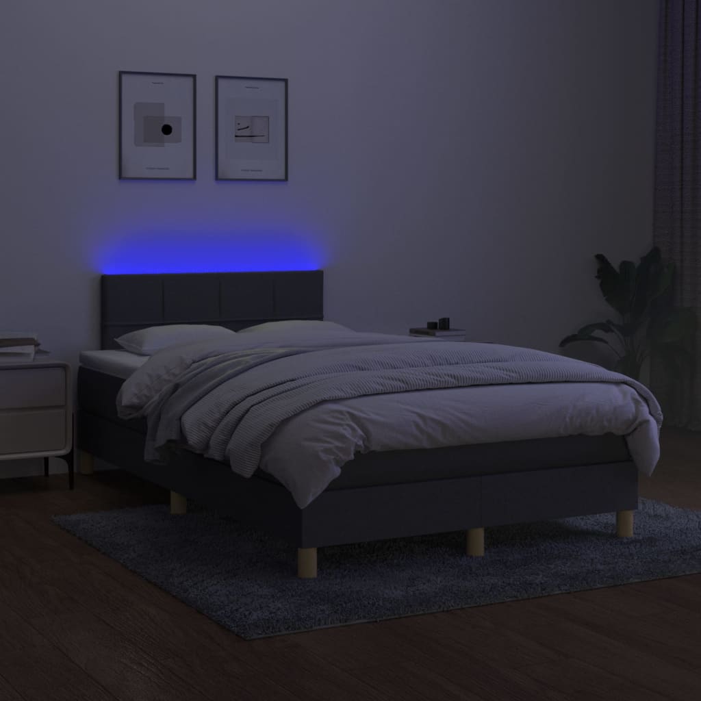 vidaXL Pat cu arcuri, saltea și LED, gri închis, 120x200 cm, textil