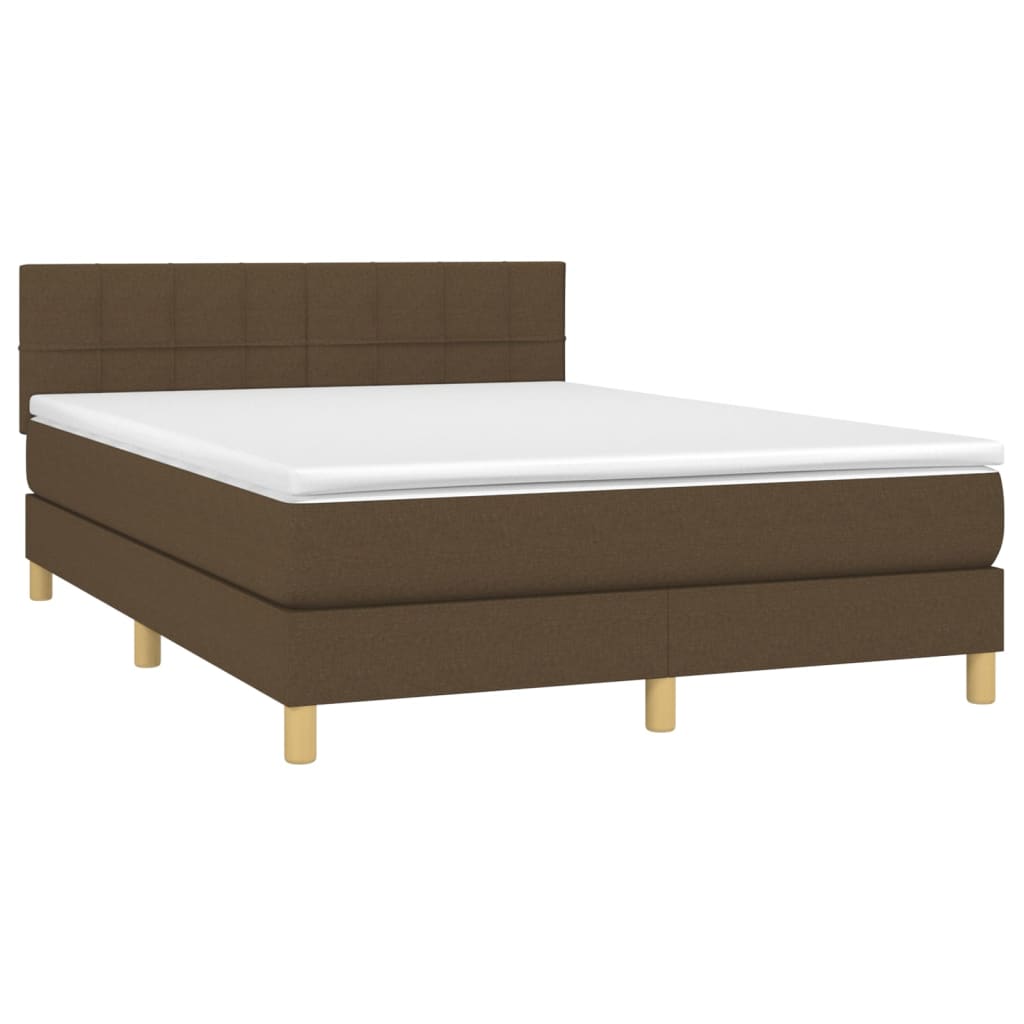 vidaXL Pat cu arcuri, saltea și LED, maro închis, 140x190 cm, textil vidaXL Pat cu arcuri, saltea și LED, maro închis, 140x190 cm, textil