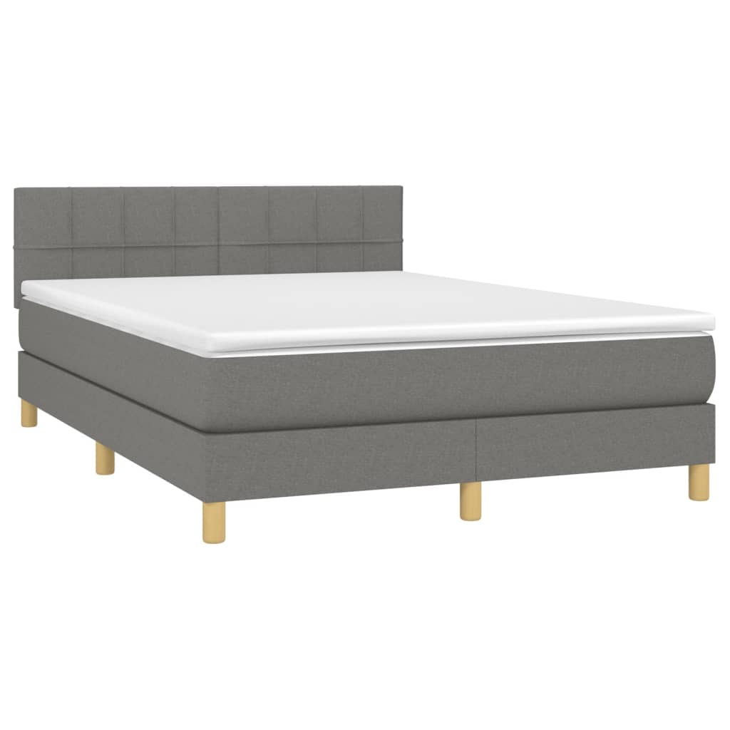 vidaXL Pat cu arcuri, saltea și LED, gri închis, 140x200 cm, textil vidaXL Pat cu arcuri, saltea și LED, gri închis, 140x200 cm, textil