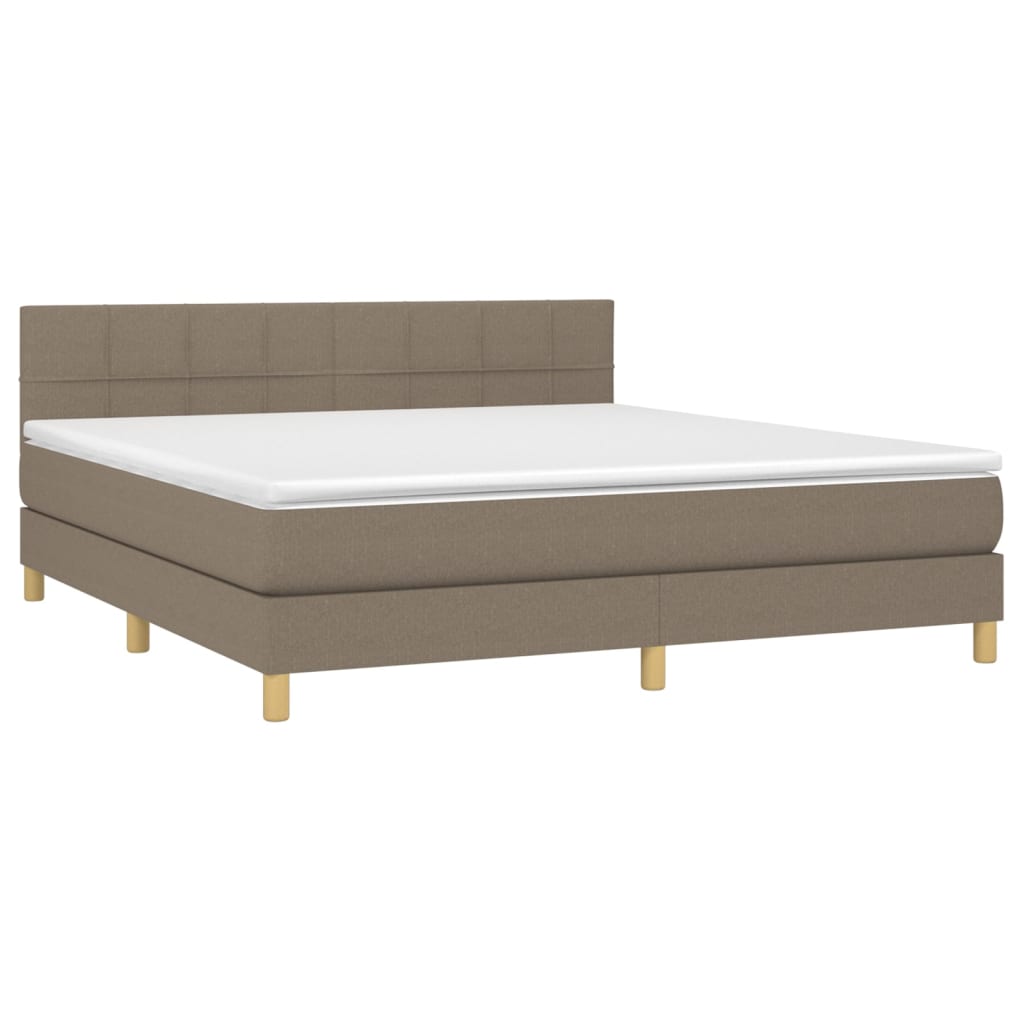 vidaXL Pat cu arcuri, saltea și LED, gri taupe, 180x200 cm, textil