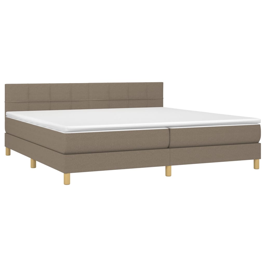 vidaXL Pat cu arcuri, saltea și LED, gri taupe, 200x200 cm, textil