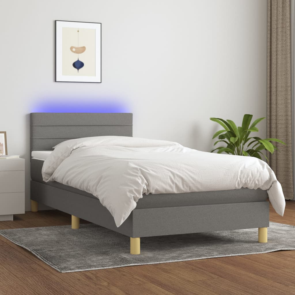 vidaXL Pat cu arcuri, saltea și LED, gri închis, 80x200 cm, textil vidaXL Pat cu arcuri, saltea și LED, gri închis, 80x200 cm, textil