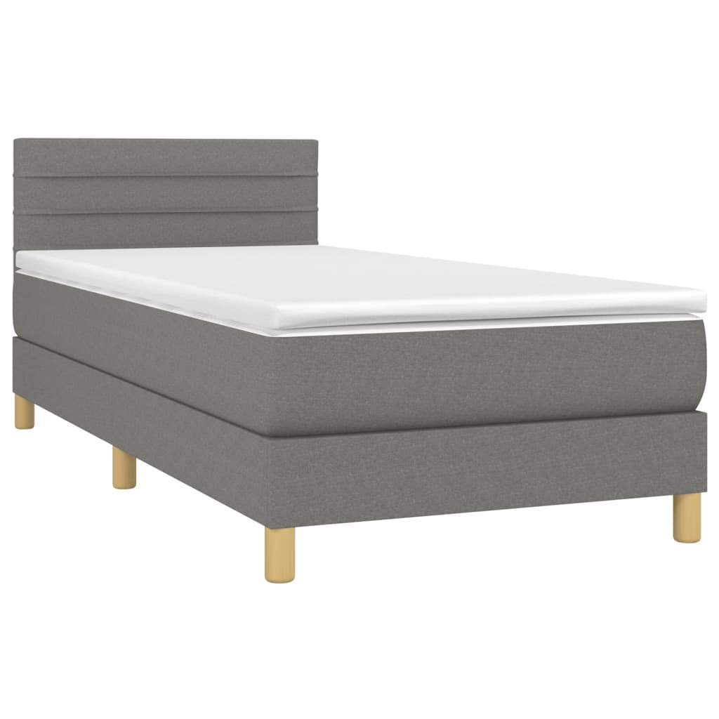 vidaXL Pat cu arcuri, saltea și LED, gri închis, 90x190 cm, textil