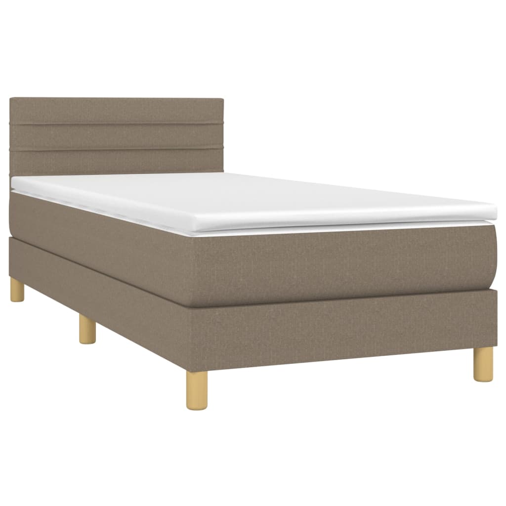 vidaXL Pat cu arcuri, saltea și LED, gri taupe, 90x200 cm, textil