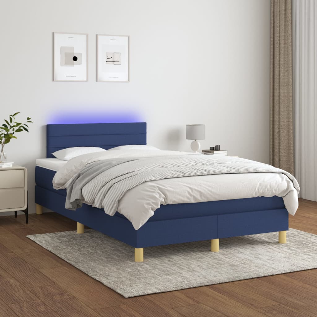 vidaXL Pat cu arcuri, saltea și LED, albastru, 120x200 cm, textil vidaXL Pat cu arcuri, saltea și LED, albastru, 120x200 cm, textil