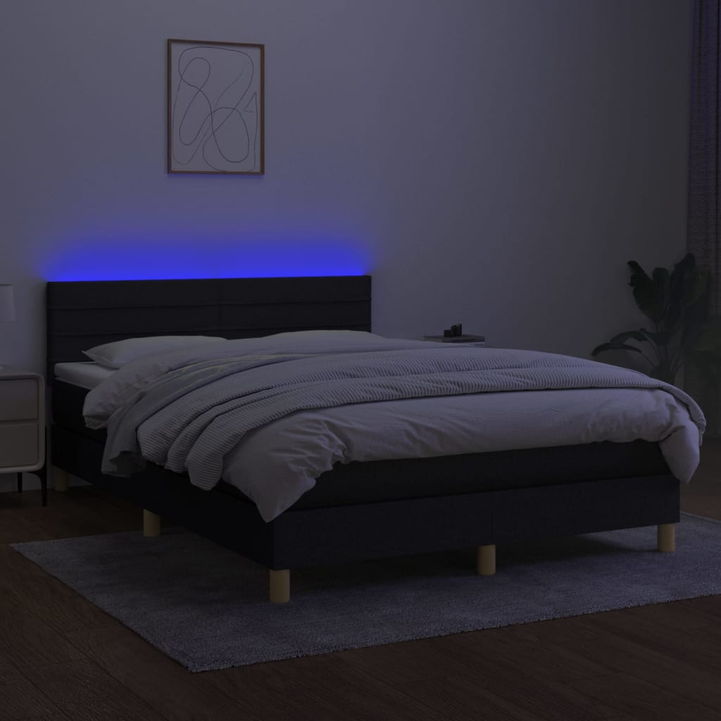 vidaXL Pat cu arcuri, saltea și LED, negru, 140x200 cm, textil