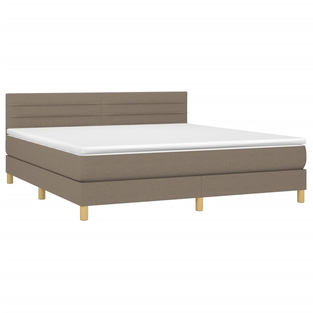 vidaXL Pat cu arcuri, saltea și LED, gri taupe, 160x200 cm, textil